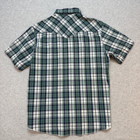 Wrangler Western Shirts Plaid Men's L Green White Black Button-Up Short Sleeve - Picture 3 of 9